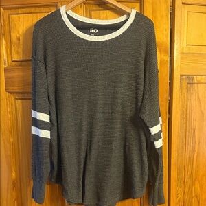 SO Women's Black Long Sleeve Tee with White Stripes